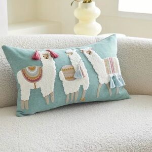 Llama Embroidered Throw Pillow with Tassels